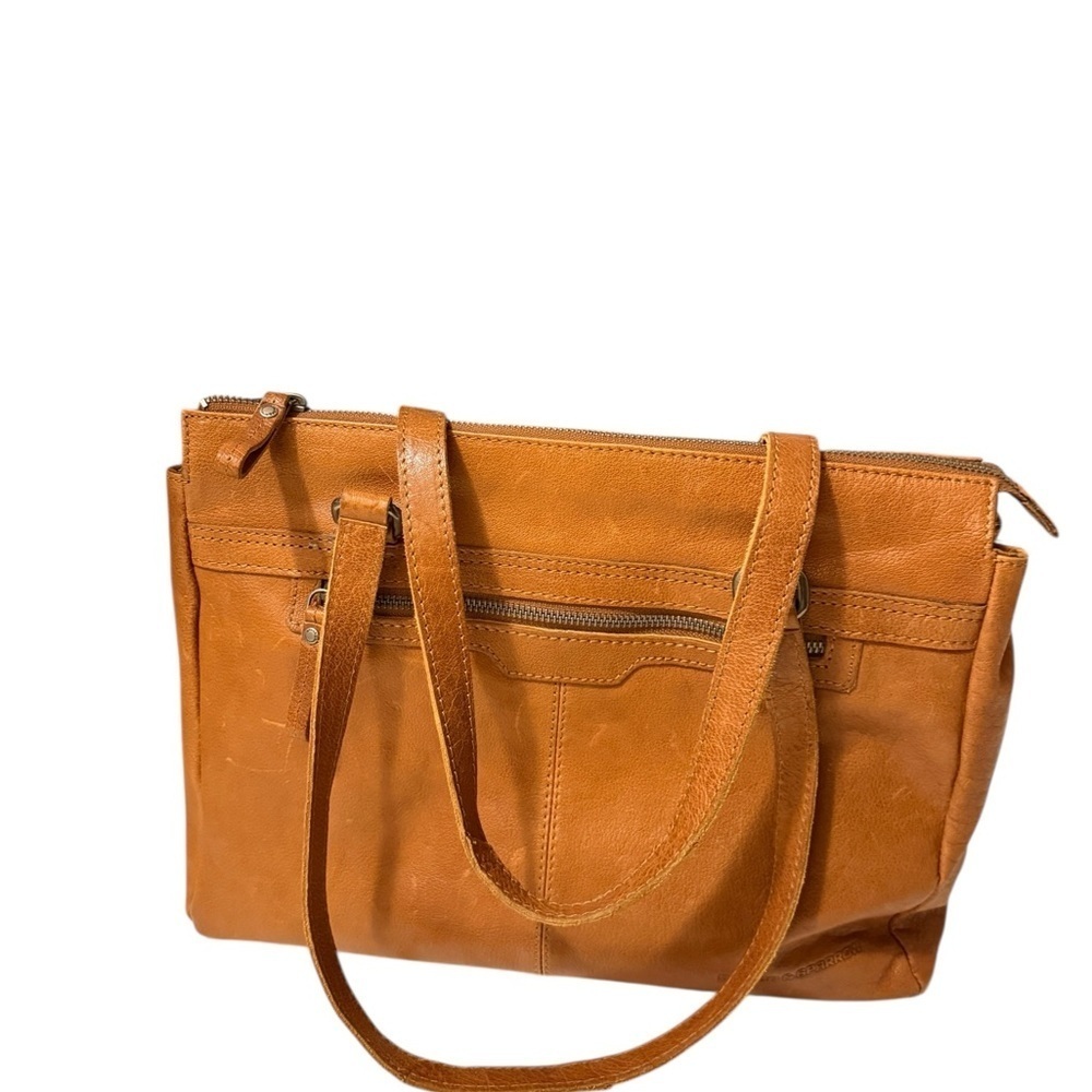Spikes & Sparrow Cognac Leather Laptop Tote Bag.